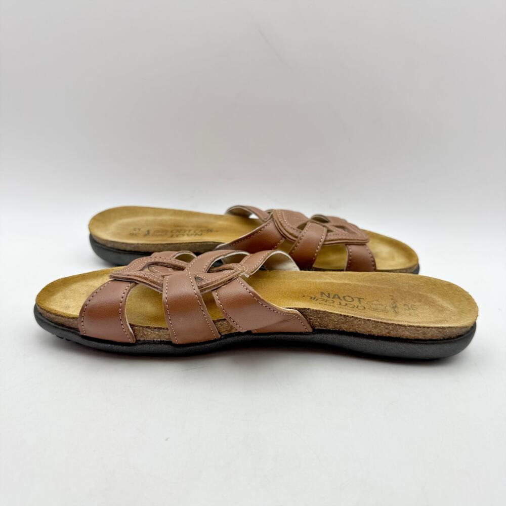 Naot Brown Leather Slide Sandals - Picture 6 of 14